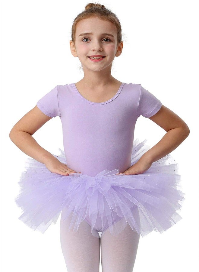 MdnMd Girls Toddler Short Sleeve Glitter Dance Ballet Tutu Ballerina Dress Outfit Leotard (Purple, Age 4-6 / 4t,5t) - Image 1